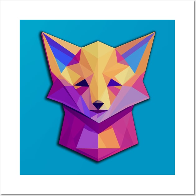 Colorfull low-poly isometric Fox Wall Art by AO01